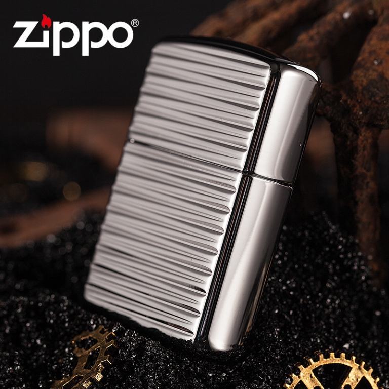 Zippo Chính Hãng Bạc Hoa Tiết Kẻ Ngang Nổi Vỏ Dày