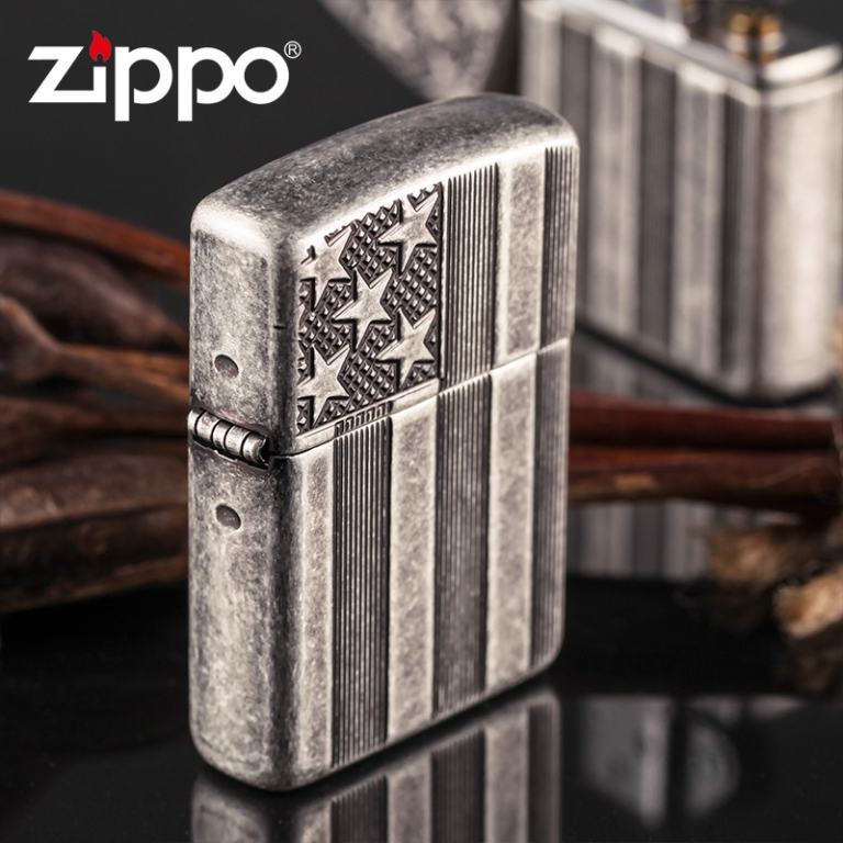 Zippo Chính Hãng Bạc Cổ Hình Cờ Mỹ