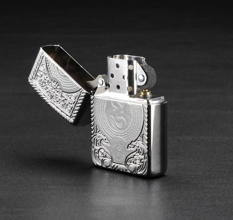 Zippo Chính Hãng Bạc Khắc Họa Tiết Rồng Châu Âu Vỏ Dày