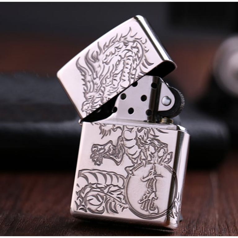 Zippo Chính Hãng Bạc Khắc Sâu Tứ Linh Thanh Long