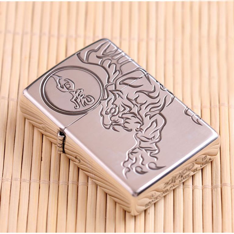 Zippo Chính Hãng Bạc Khắc Tứ Linh Bạch Hổ