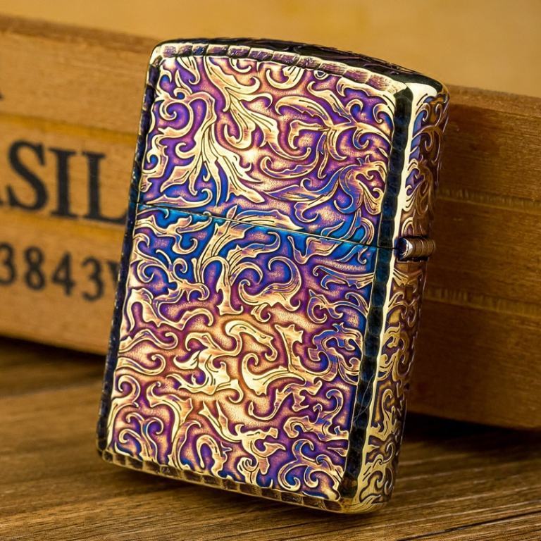 Zippo Chính Hãng Màu Vàng Đốt Khắc Phượng Hoàng Cùng Hoa Văn Arab Vỏ Dày Armor