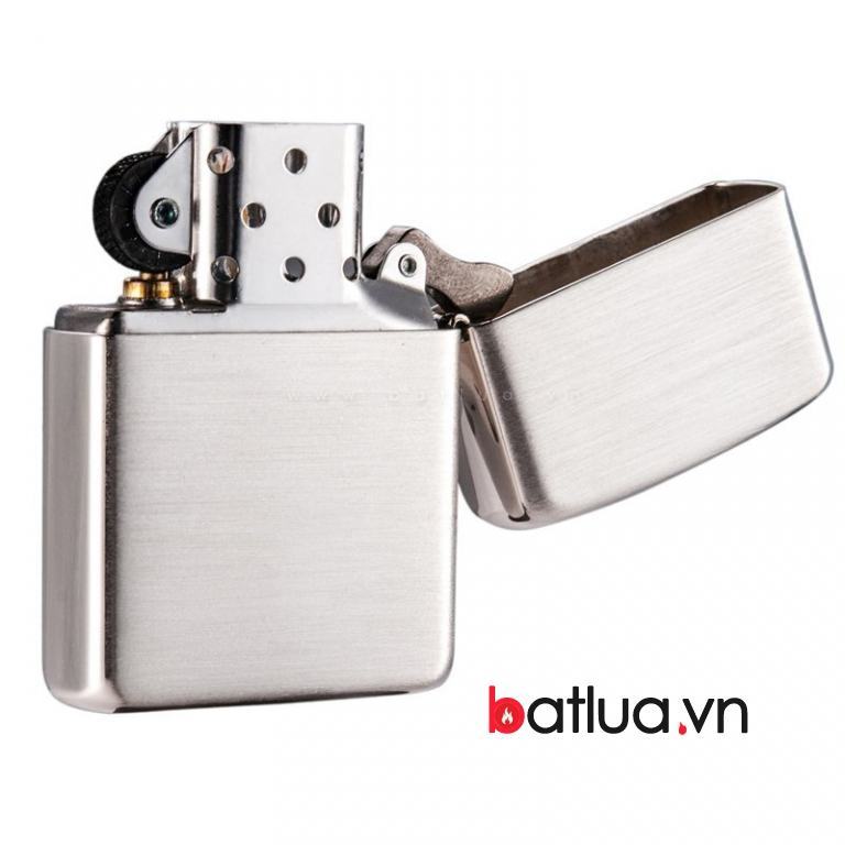 Bật lửa zippo chính hãng phiên bản Armor bạc nguyên khối xước ngang (Mẫu 27)