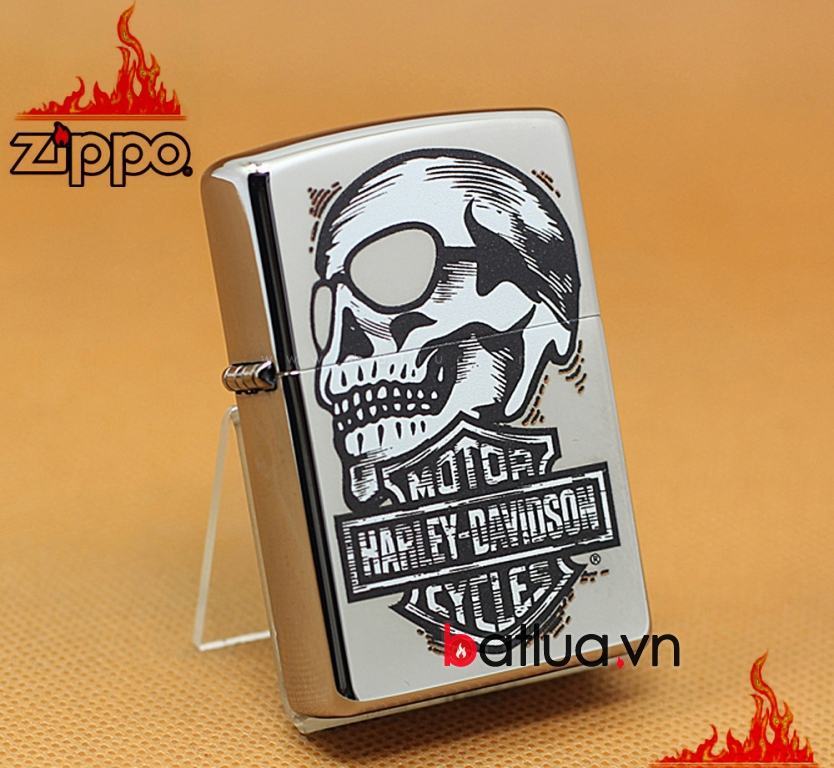 Zippo Chính Hãng Bạc Hình Đầu Lâu Harley Davidson