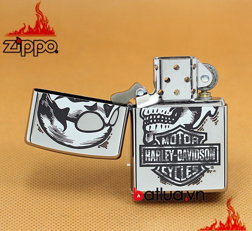 Zippo Chính Hãng Bạc Hình Đầu Lâu Harley Davidson