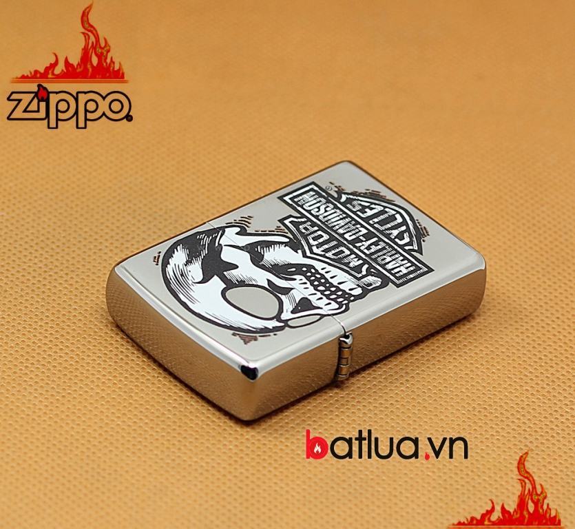 Zippo Chính Hãng Bạc Hình Đầu Lâu Harley Davidson