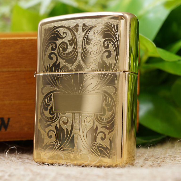 bật lửa zippo vàng bóng khắc hoa văn đẹp