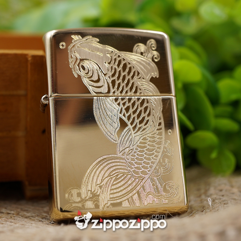 bật lửa zippo đồng khắc cá chép
