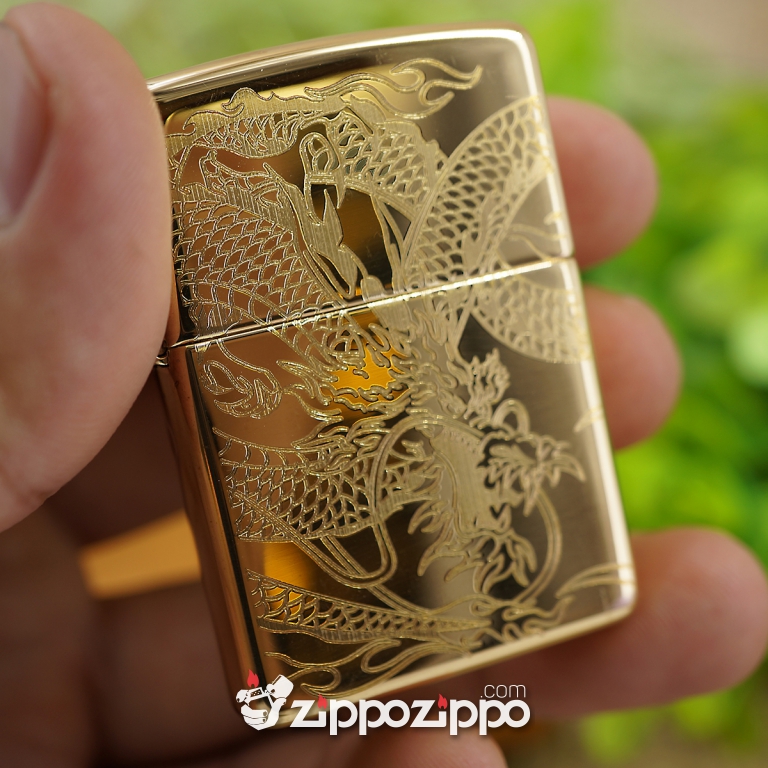 Bật lửa zippo đồng khắc rồng nguyên con