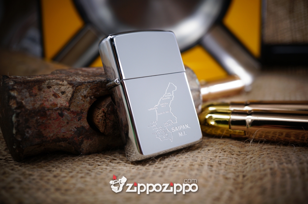 bật lửa zippo cổ khắc bản đồ SAIPAN sản xuất năm 1993