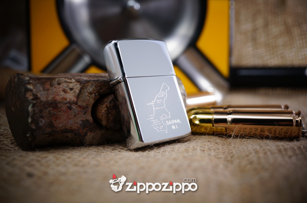 bật lửa zippo cổ khắc bản đồ SAIPAN sản xuất năm 1993