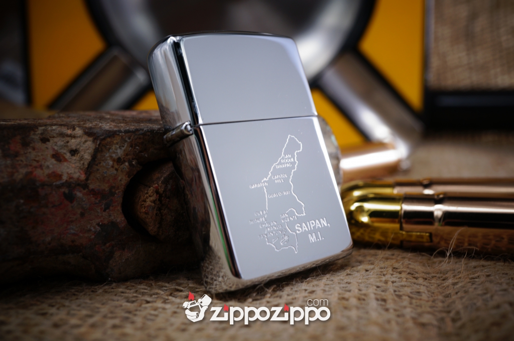 bật lửa zippo cổ khắc bản đồ SAIPAN sản xuất năm 1993