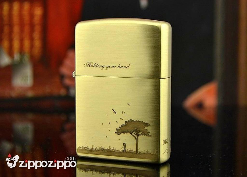 Zippo Chính Hãng Đồng Xước Khắc Lời Thế Bên Nhau Dưới Cây