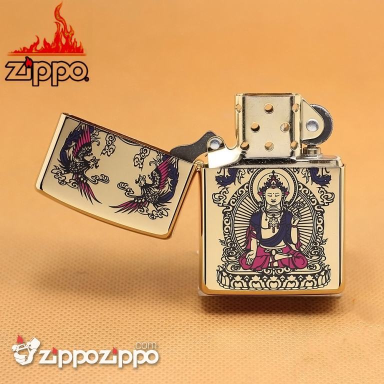 Bật lửa zippo chính hãng mạ vàng đức phật Thích Ca Mâu Ni