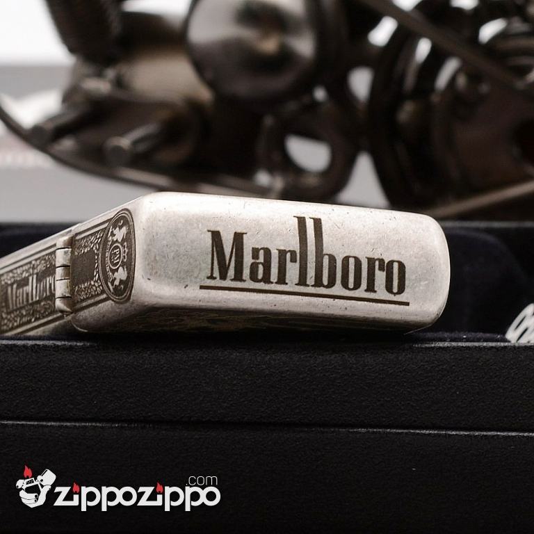 Zippo Chính Hãng Bạc Cổ  Khắc Logo Marlboro