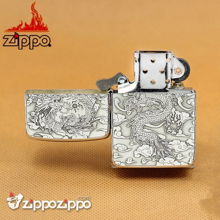 Bật lửa Zippo phiên bản Bạc nguyên khối bản 1941 khắc Rồng nhả ngọc