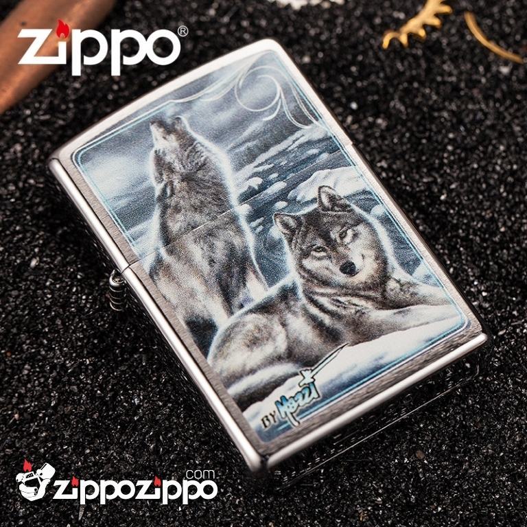 Zippo Cặp đôi sói màu bạc