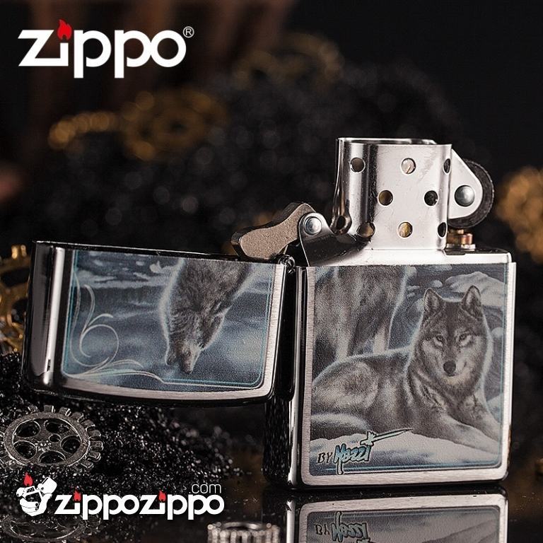 Zippo Cặp đôi sói màu bạc