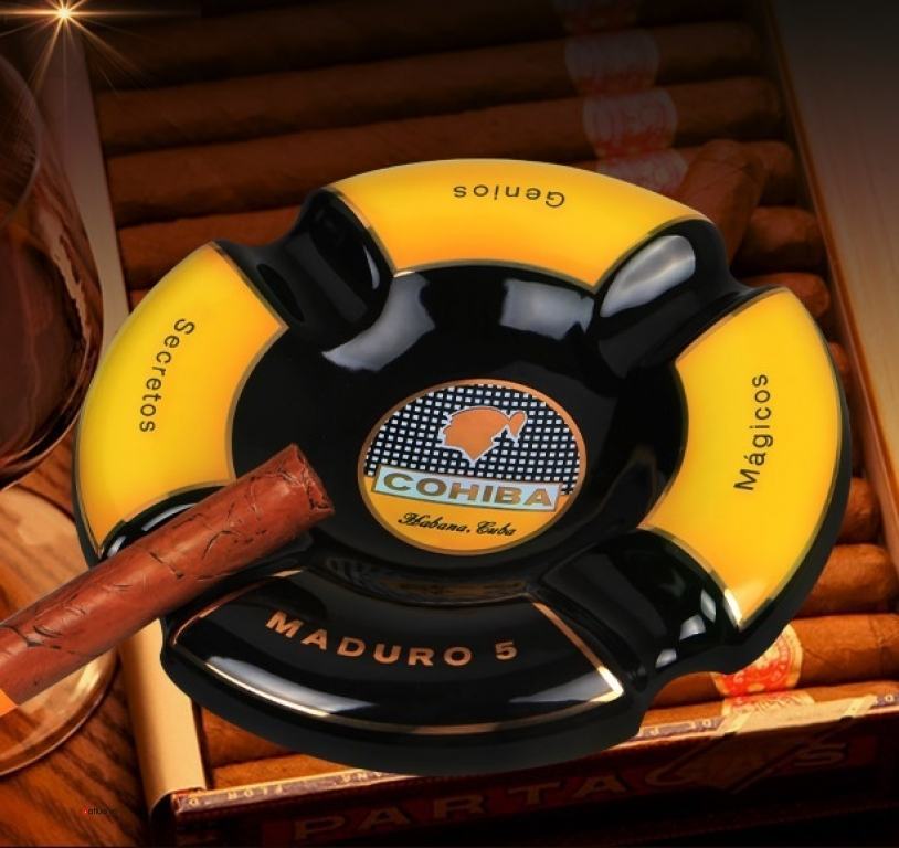 cohiba maduro 5 black & Vàng Gốm Cigar Gạt Tàn Gốm