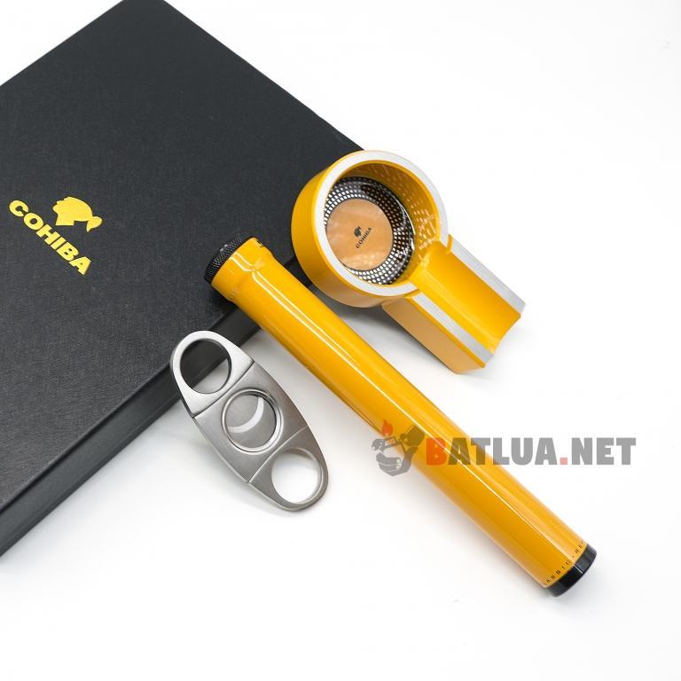 Set gạt tàn xì gà (Cigar), ống đựng xì gà, dao cắt xì gà Cohiba Màu vàng