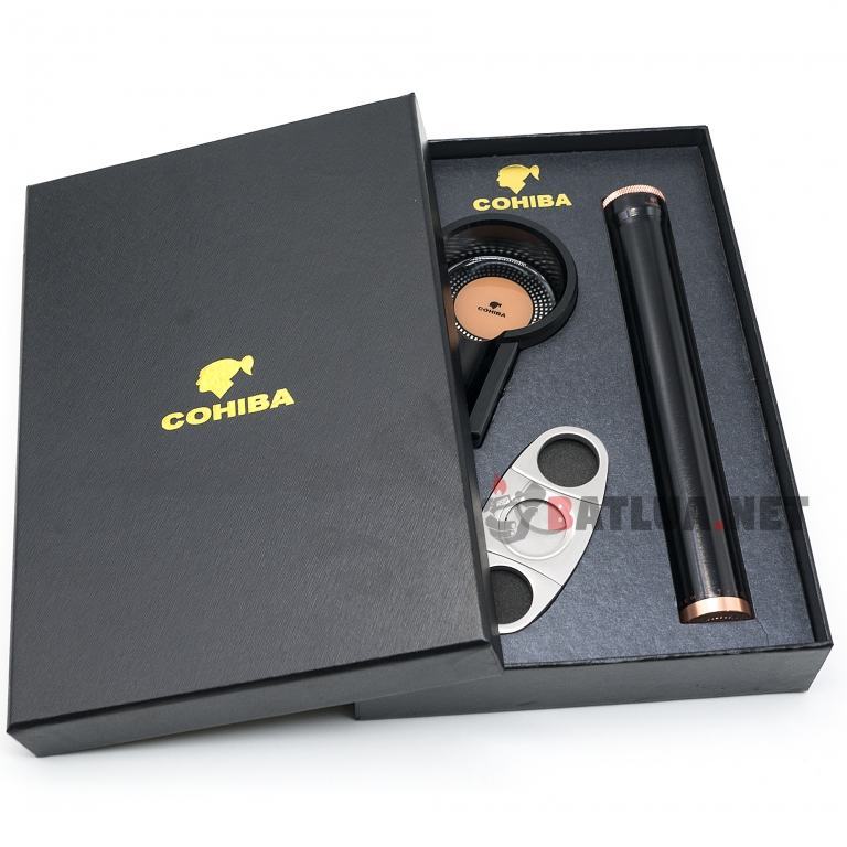 Set gạt tàn xì gà (Cigar), ống đựng xì gà, dao cắt xì gà Cohiba Màu Đen