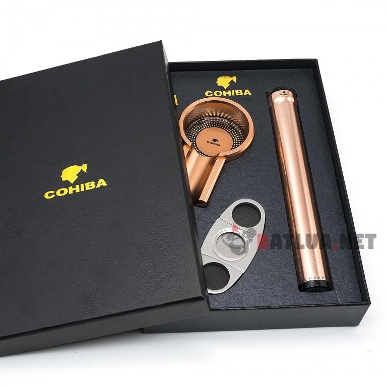 Set gạt tàn xì gà (Cigar), ống đựng xì gà, dao cắt xì gà Cohiba Màu Đồng