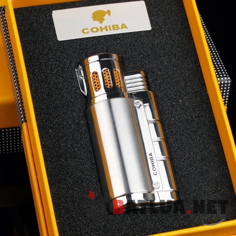 Bât lửa xì gà cohiba khò 3 tia cực mạnh chính hãng ( Màu Bạc )