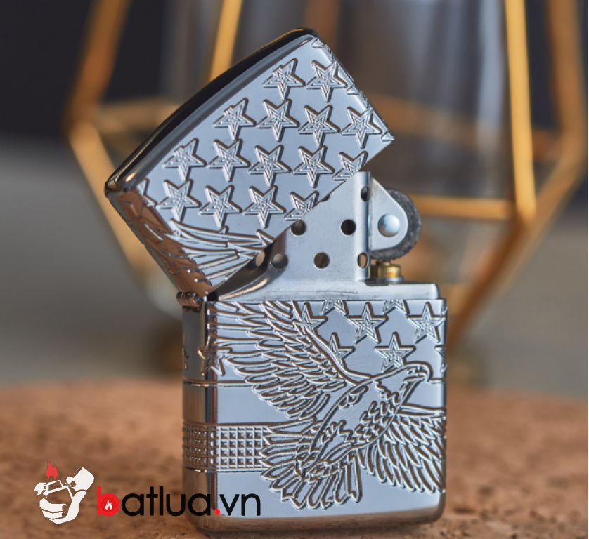 Zippo Armor khắc cao cấp 360 độ hình ảnh lá cờ Mỹ và đại bàng