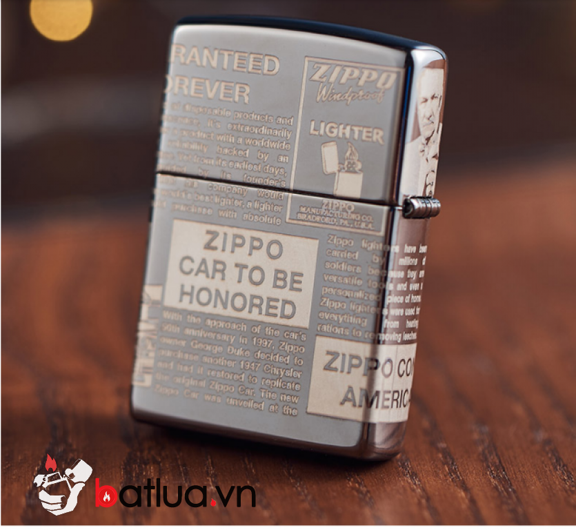 Zippo khắc Laser hình ảnh hình những bài báo nổi tiếng viết về lịch sử Zippo