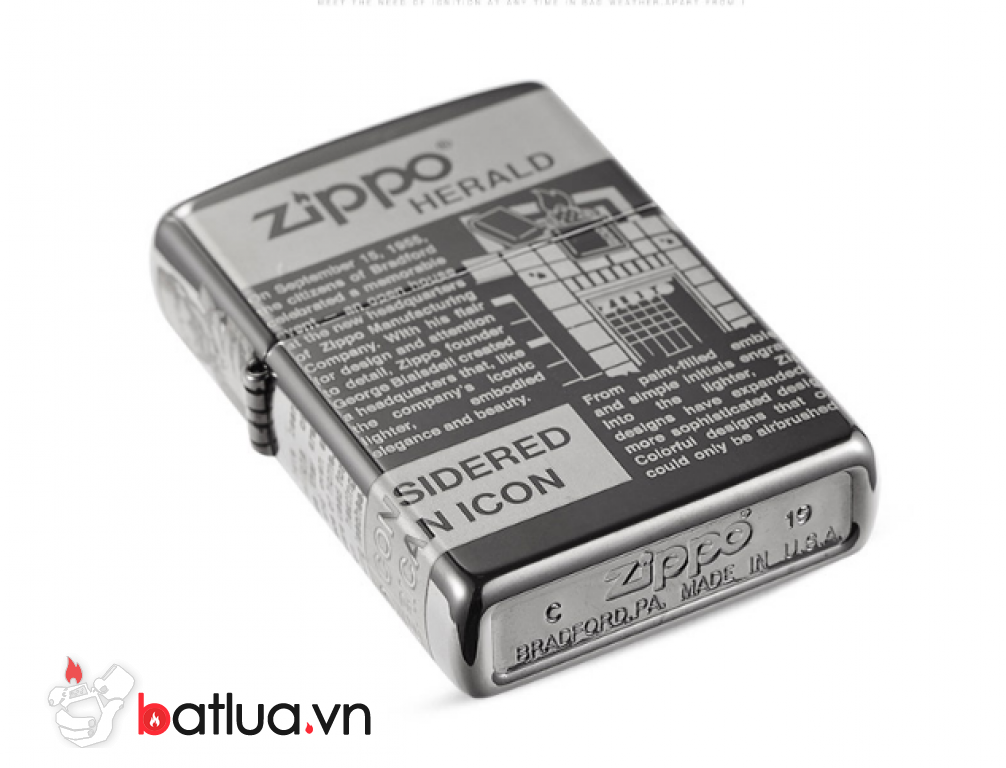 Zippo khắc Laser hình ảnh hình những bài báo nổi tiếng viết về lịch sử Zippo