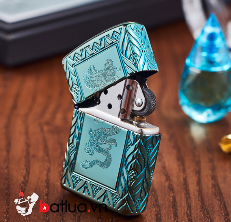 Zippo Armor màu xanh lá cây khắc sâu MultiCut 360 hoa văn và Rồng chính giữa