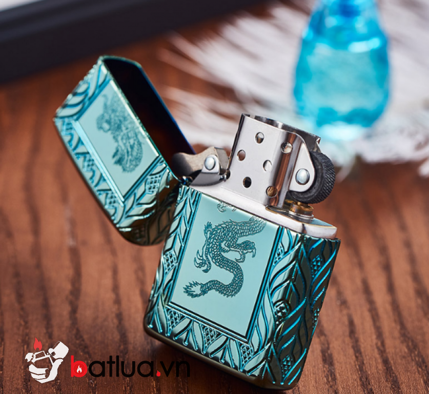 Zippo Armor màu xanh lá cây khắc sâu MultiCut 360 hoa văn và Rồng chính giữa