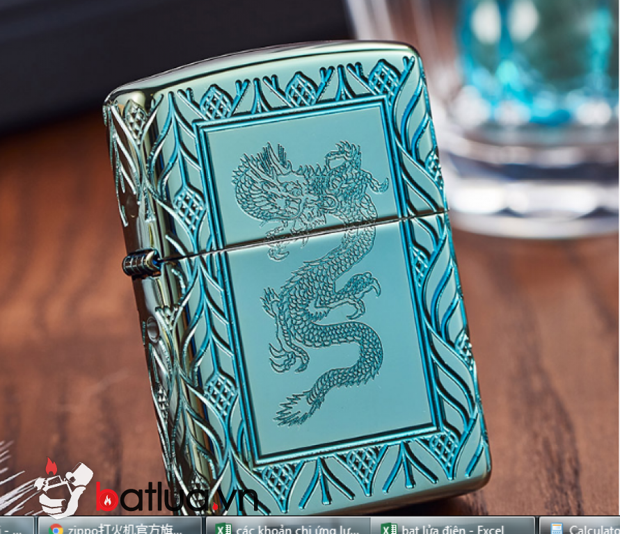 Zippo Armor màu xanh lá cây khắc sâu MultiCut 360 hoa văn và Rồng chính giữa