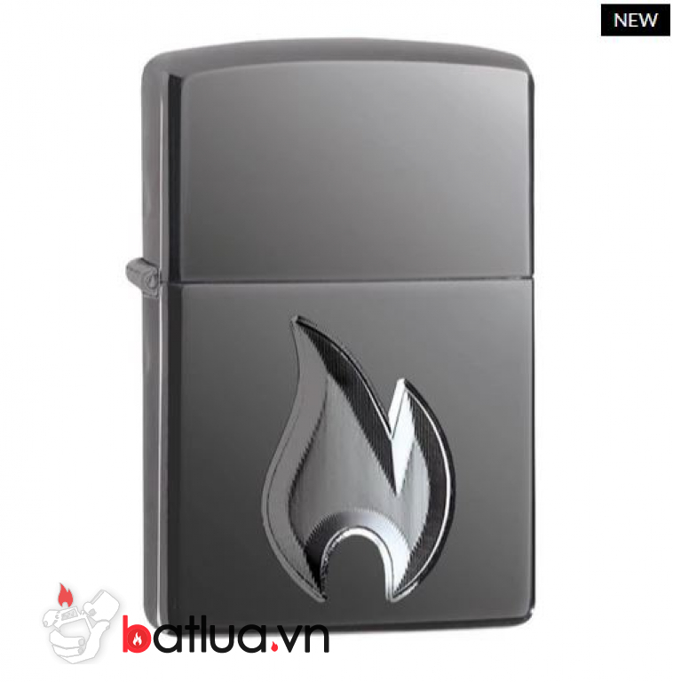 Zippo Armor đen huyền băng khắc sâu cao cấp 3D hình ảnh ngọn lửa Zippo