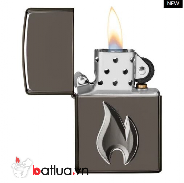 Zippo Armor đen huyền băng khắc sâu cao cấp 3D hình ảnh ngọn lửa Zippo