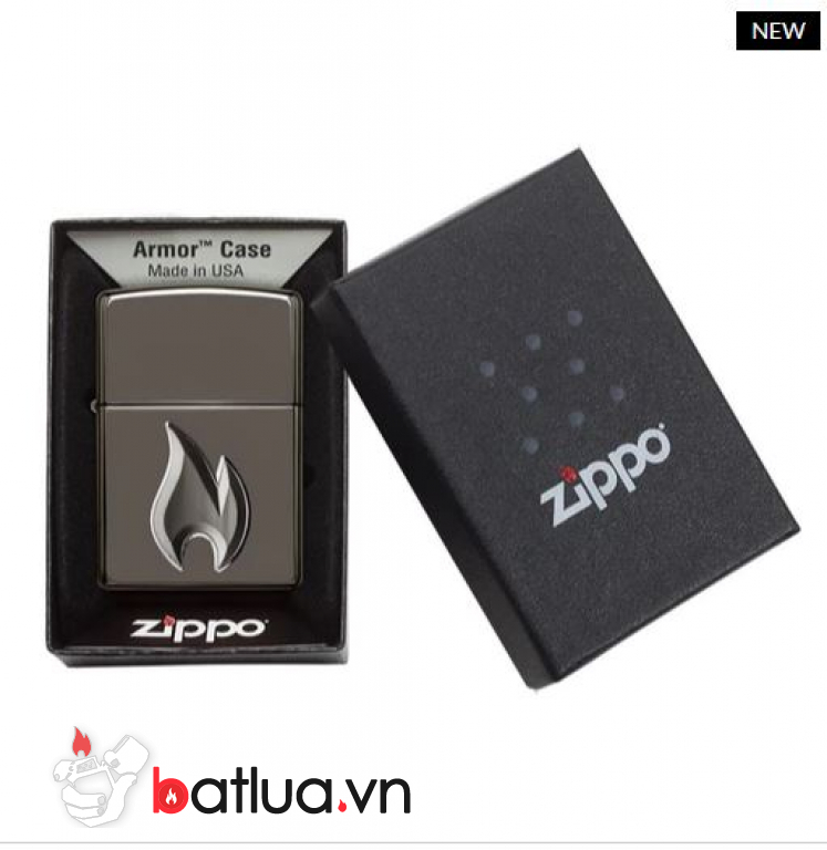 Zippo Armor đen huyền băng khắc sâu cao cấp 3D hình ảnh ngọn lửa Zippo