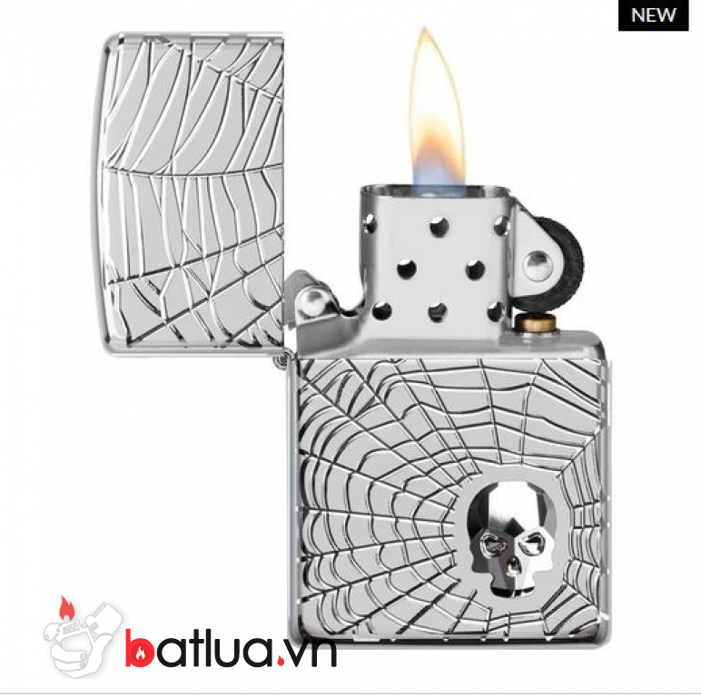 Zippo Armor khắc đa chiều hình ảnh mạng nhện đính kèm viên pha lê Swarovski SKULL