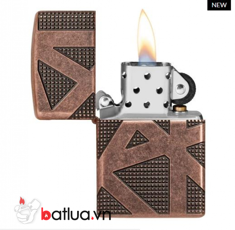 Zippo Armor đồng đỏ giả cổ khăc hoa văn hình học không gian bao quanh lên 4 mặt