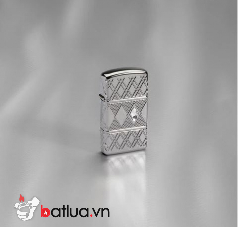 Zippo Slim Armor họa tiết kim cương gằn viên pha lê trắng