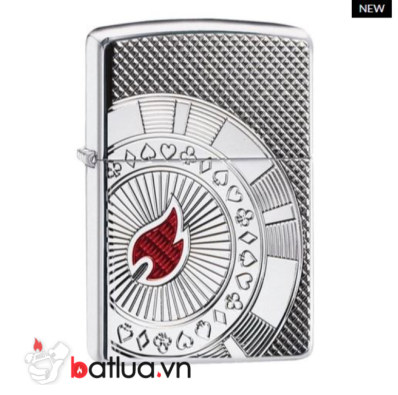 Zippo Armor khắc hình ảnh thẻ tiền trong bài Poker Ngọn lửa đỏ