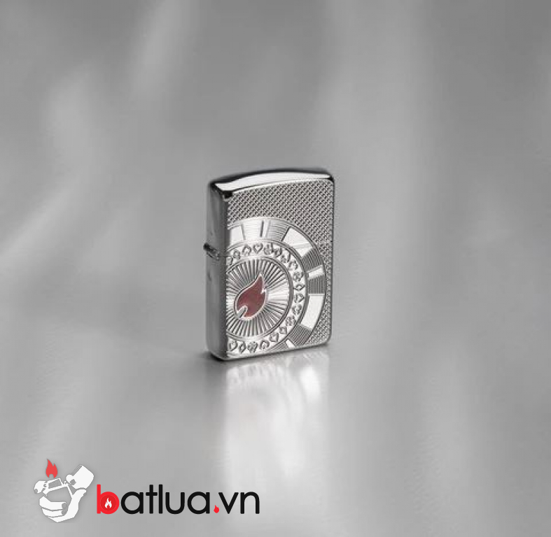 Zippo Armor khắc hình ảnh thẻ tiền trong bài Poker Ngọn lửa đỏ