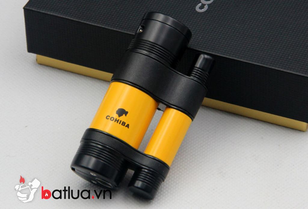 Bật Lửa Khò Xì Gà Cohiba Ba Tia Sang Trọng Màu Vàng