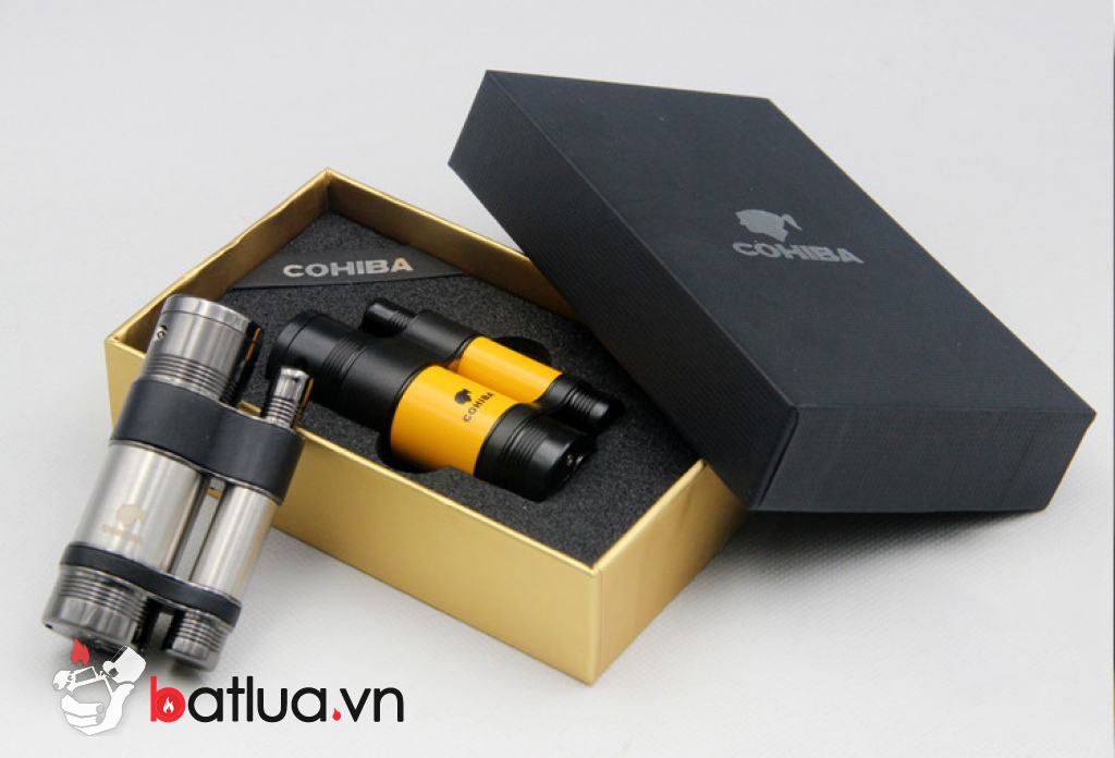 Bật Lửa Khò Xì Gà Cohiba Ba Tia Sang Trọng Màu Vàng