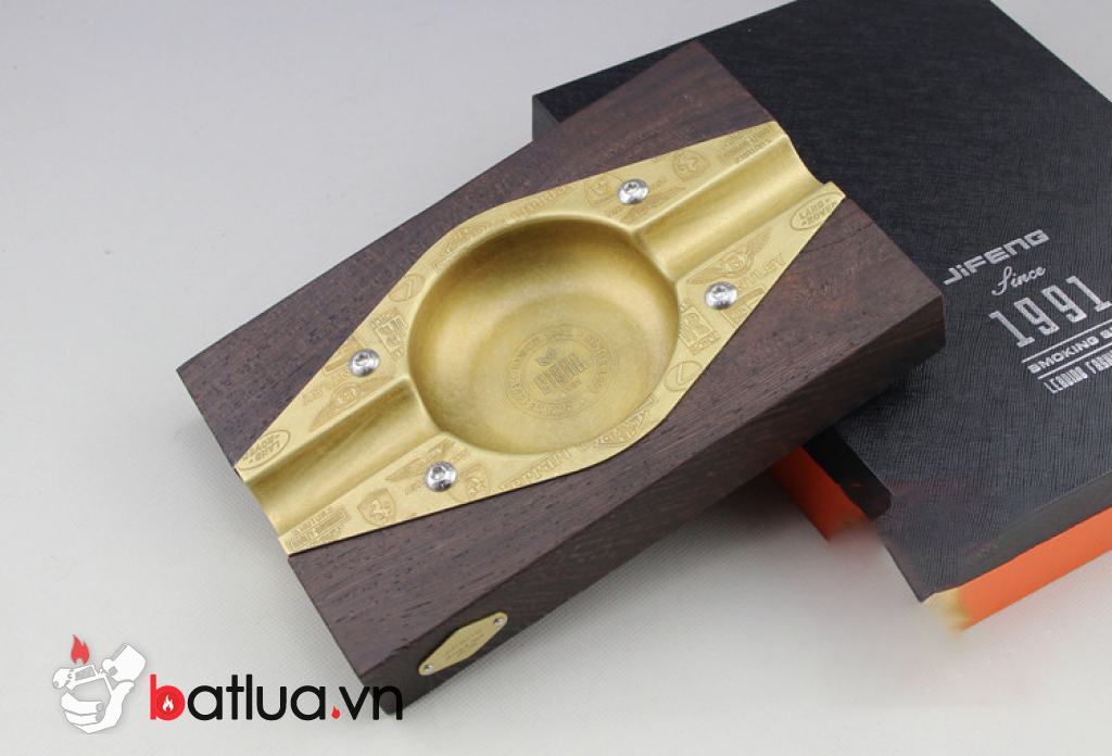 Gạt Tàn  Cigar Ashtray Gỗ Và Đồng Kết Hợp Sang Trọng