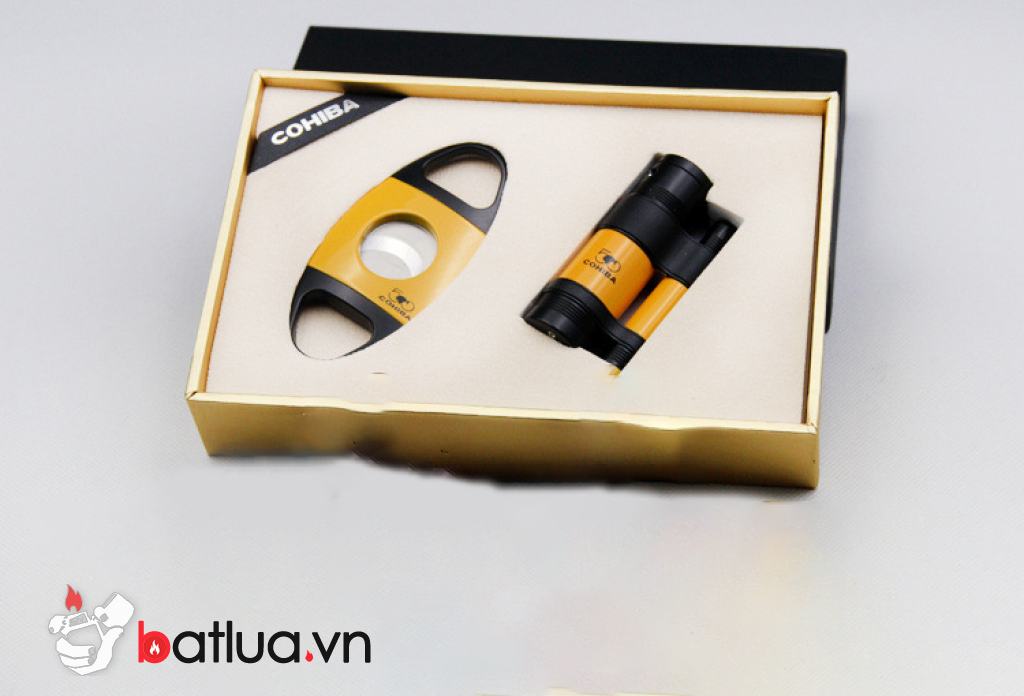 Bộ sản phẩm Bật Lửa xì gà Cohiba Kèm Dao Cắt Màu     Vàng