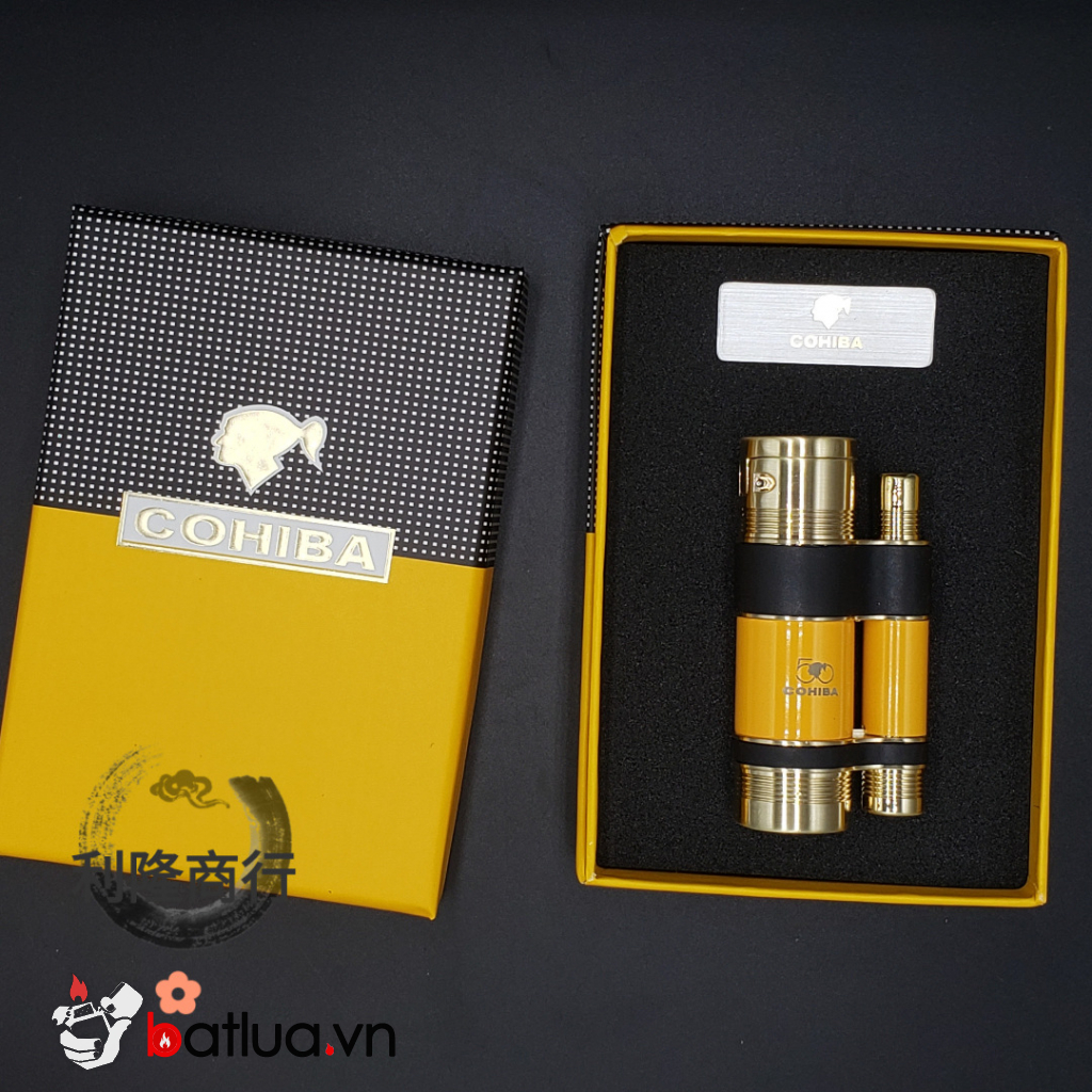 Bật Lửa Khò Xì Gà Cohiba Ba Tia Sang Trọng Màu Vàng