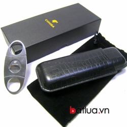 Bao da đựng Cigar Cohiba chính hãng loại 2 điếu kèm đồ cắt - Mã SP:  PKXG063D