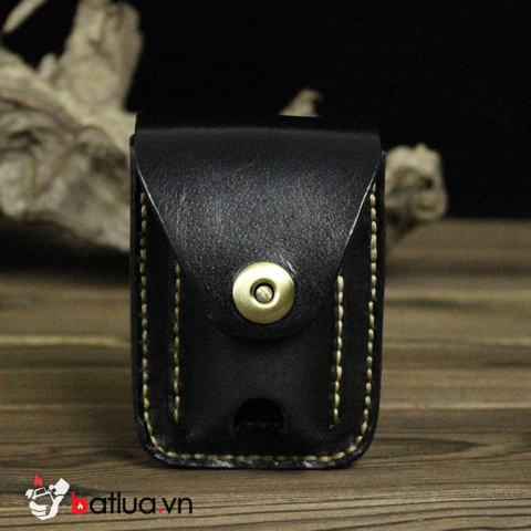 Bao da Handmade đựng zippo và thuốc lá Màu Đen