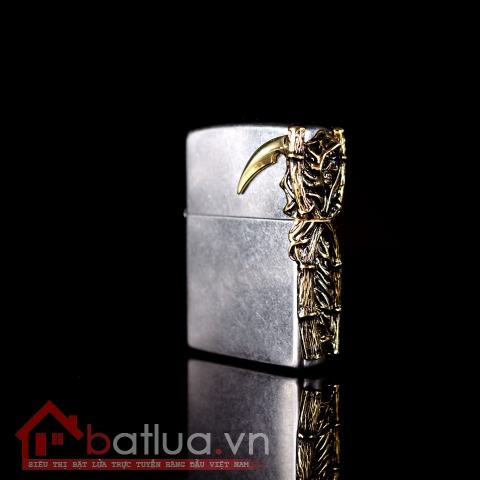 Bật lửa Chính hãng Zippo Hàn Quốc phiên bản của hoa mạ vàng cát đen chết Skull