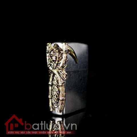 Bật lửa Chính hãng Zippo Hàn Quốc phiên bản của hoa mạ vàng cát đen chết Skull